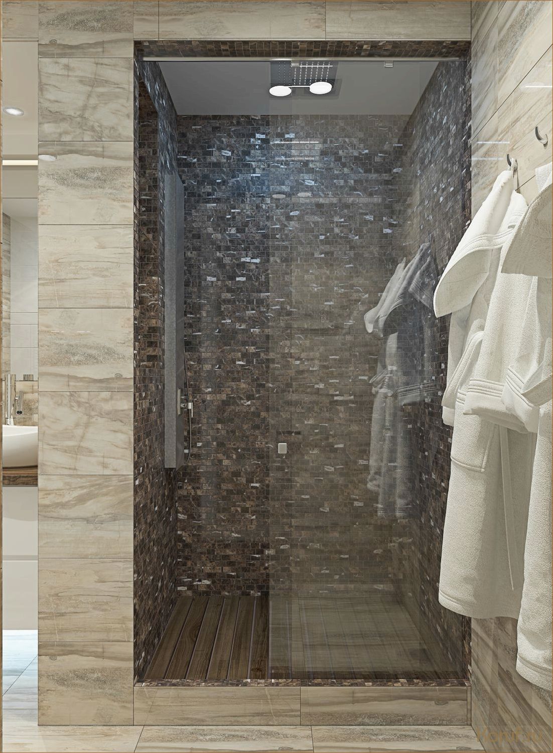 (дизайн душевой перегородки, дизайн душевые перегородки, дизайн душевой) Стильная и функциональная душевая перегородка из плитки: идеальный дизайн для вашей ванной комнаты