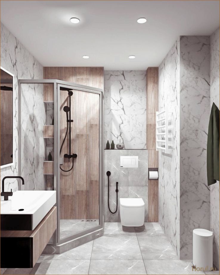 Как создать уют и элегантность в ванной с помощью душевой системы с мрамором и деревом: советы по дизайну и установке.
