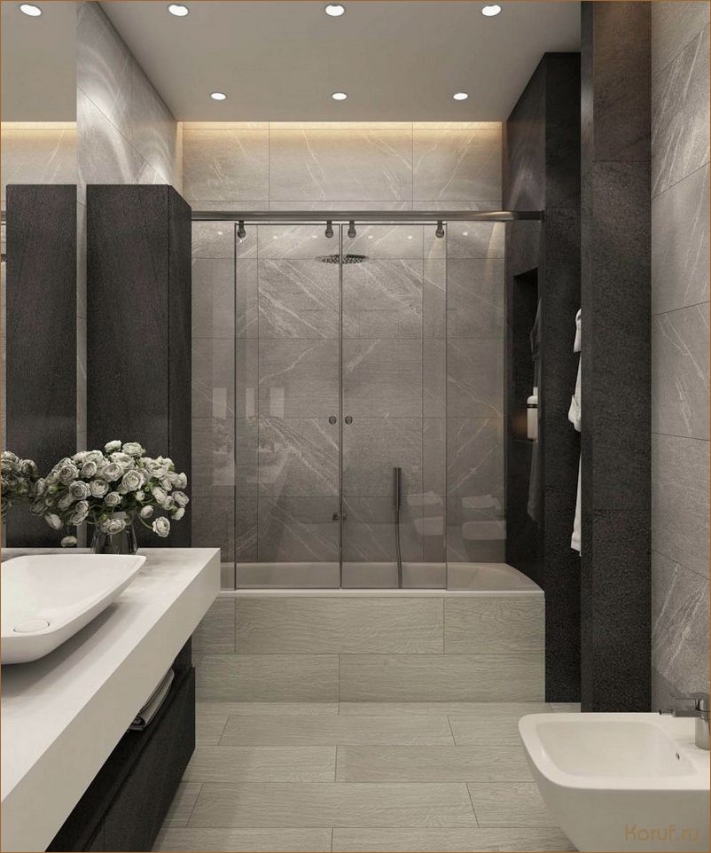 Серые тона, стильный дизайн: идеи для создания элегантной душевой комнаты.